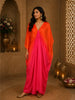 Orange with Pink Solid Design Satin Indo Western Kaftan Set with Front Gathered Pleats