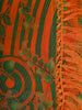 Orange and Green Leaf Printed Design Chiffon Saree with Stone Embellished Border
