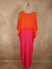 Orange with Pink Solid Design Satin Indo Western Kaftan Set with Front Gathered Pleats