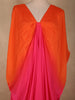 Orange with Pink Solid Design Satin Indo Western Kaftan Set with Front Gathered Pleats