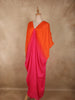 Orange with Pink Solid Design Satin Indo Western Kaftan Set with Front Gathered Pleats