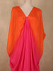Orange with Pink Solid Design Satin Indo Western Kaftan Set with Front Gathered Pleats