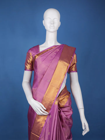 Orchid Purple Solid Design Zari Woven Silk Saree - Diadem