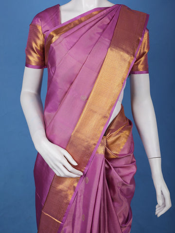 Orchid Purple Solid Design Zari Woven Silk Saree - Diadem