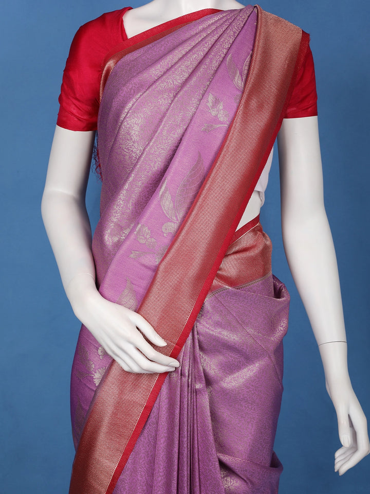 Orchid Purple Floral & Leaf Designed Silk Saree - Diadem