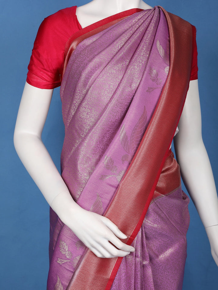 Orchid Purple Floral & Leaf Designed Silk Saree - Diadem