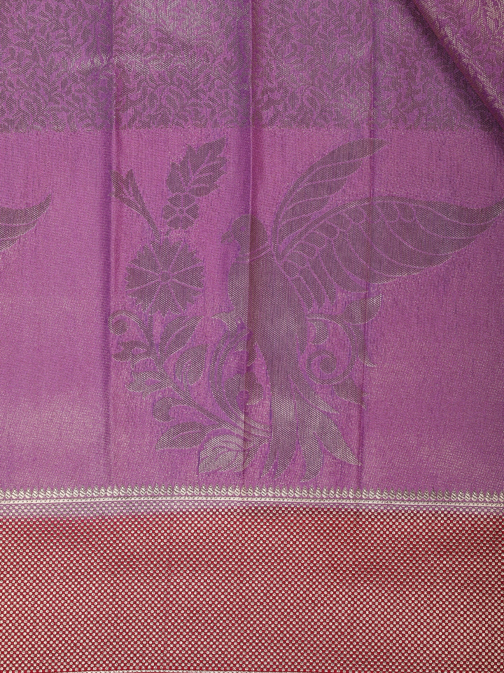 Orchid Purple Floral & Leaf Designed Silk Saree - Diadem