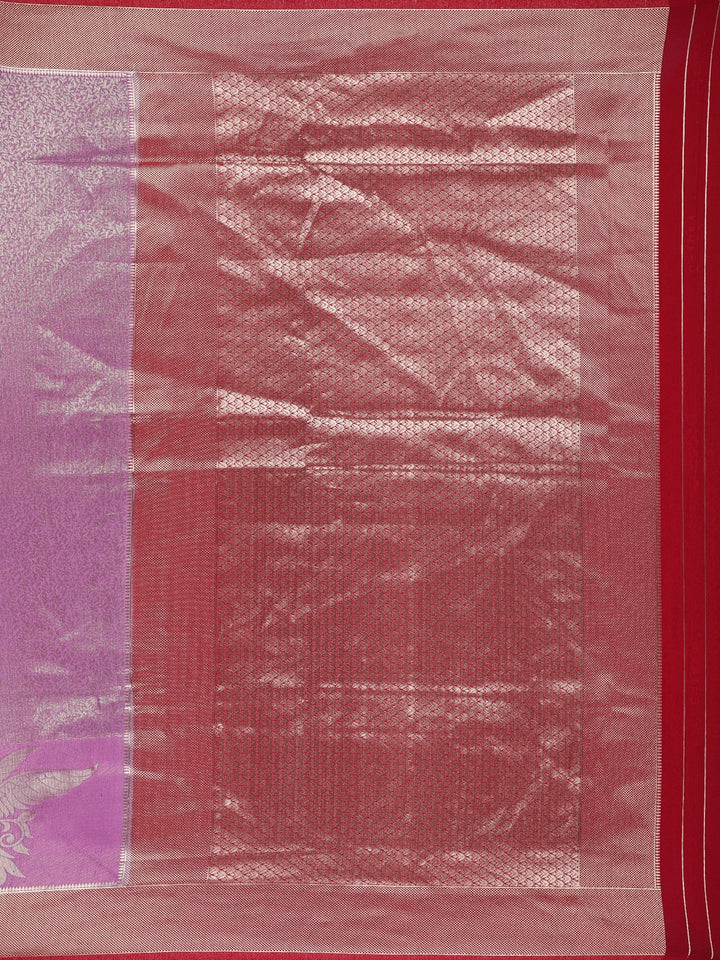 Orchid Purple Floral & Leaf Designed Silk Saree - Diadem