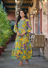 Yellow Paisley and Floral Printed Georgette Maxi Dress