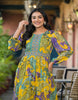 Yellow Paisley and Floral Printed Georgette Maxi Dress