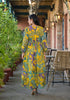 Yellow Paisley and Floral Printed Georgette Maxi Dress