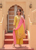 Yellow Floral Printed Cotton Salwar Suit with Pink Dupatta