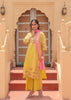 Yellow Floral Printed Cotton Salwar Suit with Pink Dupatta