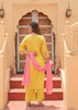 Yellow Floral Printed Cotton Salwar Suit with Pink Dupatta