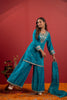 Teal Blue Floral Embroidered Silk Palazzo suit and Dupatta