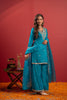 Teal Blue Floral Embroidered Silk Palazzo suit and Dupatta