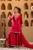 Red Floral Embroidered Silk Cotton Palazzo Suit with Dupatta
