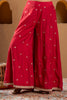 Red Floral Embroidered Silk Cotton Palazzo Suit with Dupatta