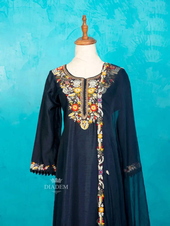 Navy Blue Palazzo Salwar suit for Girls with Embroidery Kurta along with Dupatta - Diadem