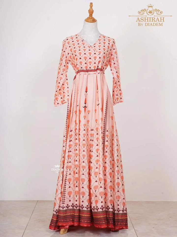 Pink Long Kurti Adorned in Floral Prints - Diadem