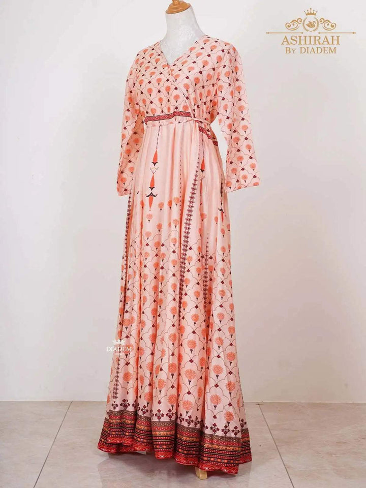 Pink Long Kurti Adorned in Floral Prints - Diadem