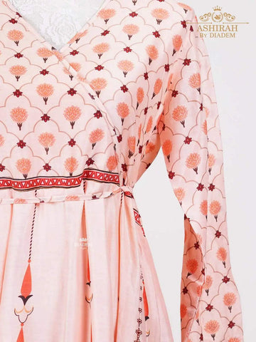 Pink Long Kurti Adorned in Floral Prints - Diadem