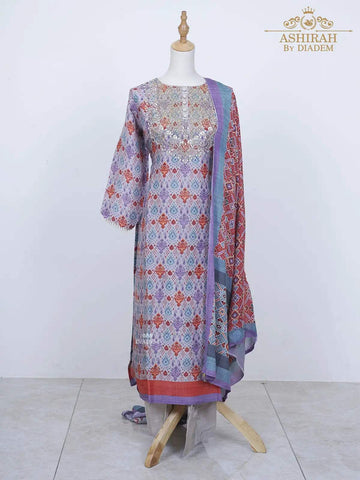 Lavender Straight Cut Salwar Suit Adorned in Embroideries and Prints with Dupatta and Pant - Diadem