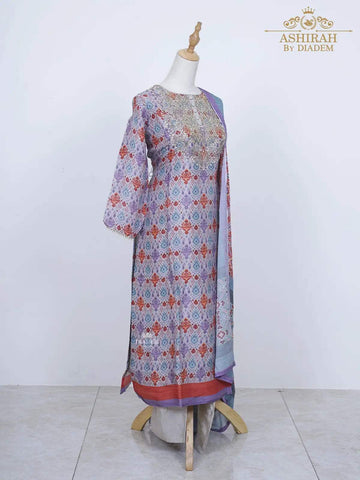 Lavender Straight Cut Salwar Suit Adorned in Embroideries and Prints with Dupatta and Pant - Diadem