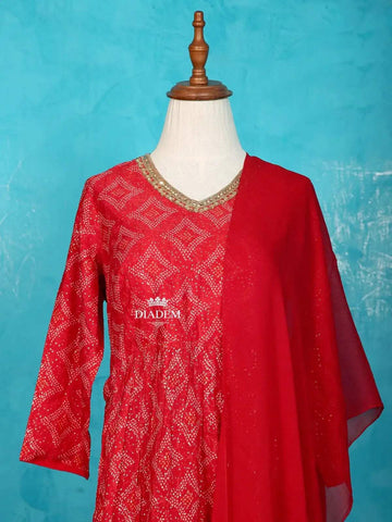 Red Pink Palazzo Salwar Suit for Women Adorned with Prints and Sequins along with Dupatta - Diadem