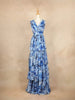 Blue with Floral Design, Tiered Ruffled Bottom and Sleeveless Gown - Diadem