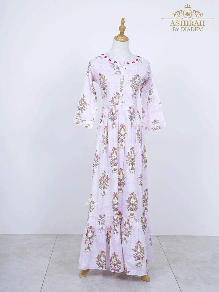 Light Pink Long Kurti Adorned in Floral Prints - Diadem