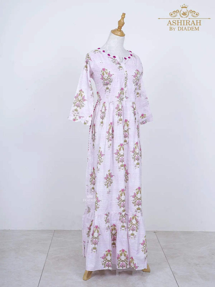 Light Pink Long Kurti Adorned in Floral Prints - Diadem