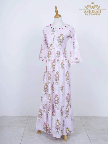 Light Pink Long Kurti Adorned in Floral Prints - Diadem