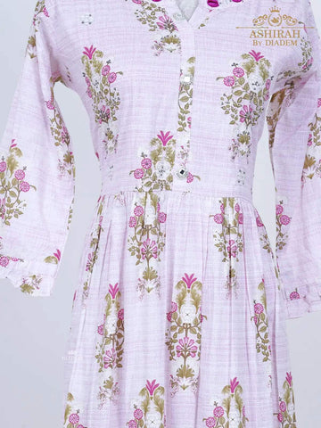 Light Pink Long Kurti Adorned in Floral Prints - Diadem