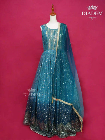 Teal Georgette Gown Embellished with Sequins and Beads - Diadem