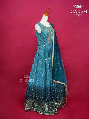 Teal Georgette Gown Embellished with Sequins and Beads - Diadem