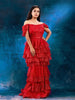Red Layered with Flowers and Beads Gown