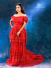 Red Layered with Flowers and Beads Gown