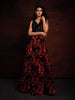 Black Organza with Sequins, Beads and Red Floral Embroidery Gown
