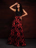 Black Organza with Sequins, Beads and Red Floral Embroidery Gown