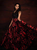 Black Organza with Sequins, Beads and Red Floral Embroidery Gown