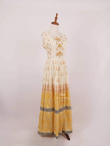 Ivory Cotton Long Kurti Top Adorned with Sequins and Floral Prints and without Dupatta - Diadem