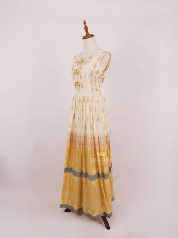 Ivory Cotton Long Kurti Top Adorned with Sequins and Floral Prints and without Dupatta - Diadem
