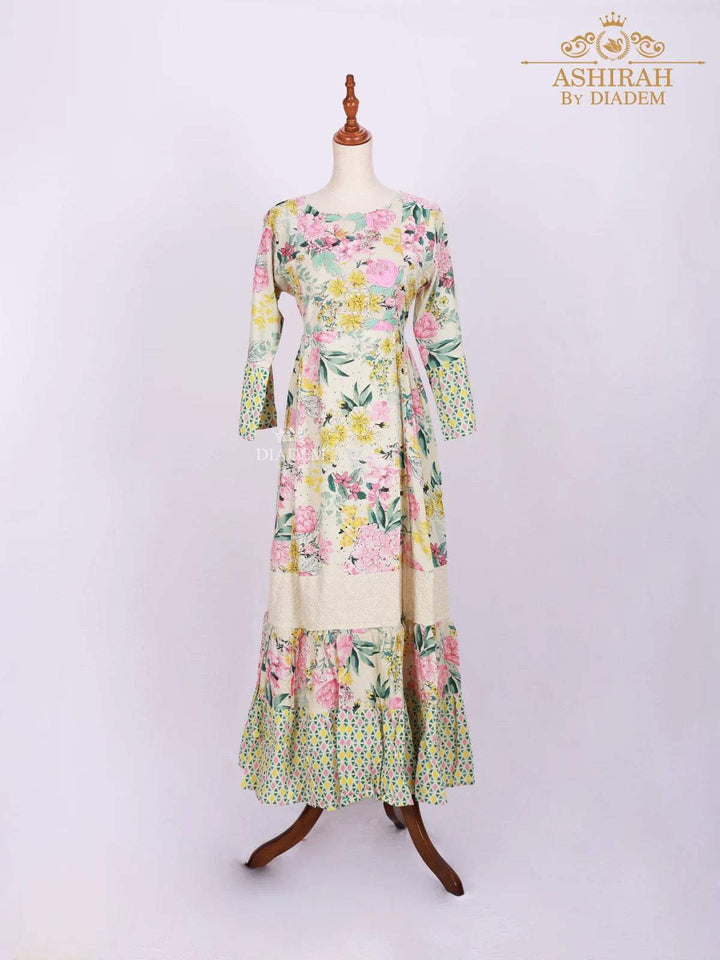 Multicolor Long Kurti Adorned with Floral Prints and Thread work - Diadem