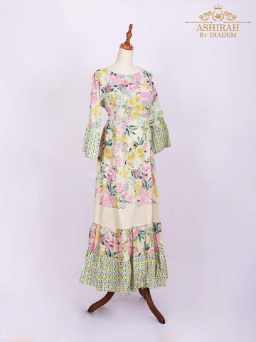 Multicolor Long Kurti Adorned with Floral Prints and Thread work - Diadem