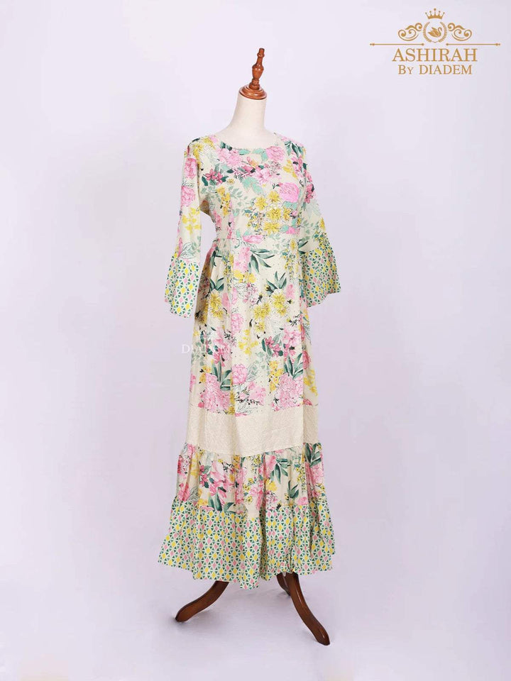 Multicolor Long Kurti Adorned with Floral Prints and Thread work - Diadem