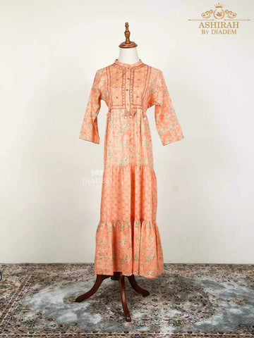 Light Peach Kurti Adorned with Floral Prints - Diadem