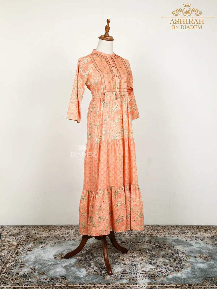 Light Peach Kurti Adorned with Floral Prints - Diadem