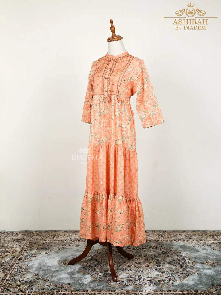 Light Peach Kurti Adorned with Floral Prints - Diadem