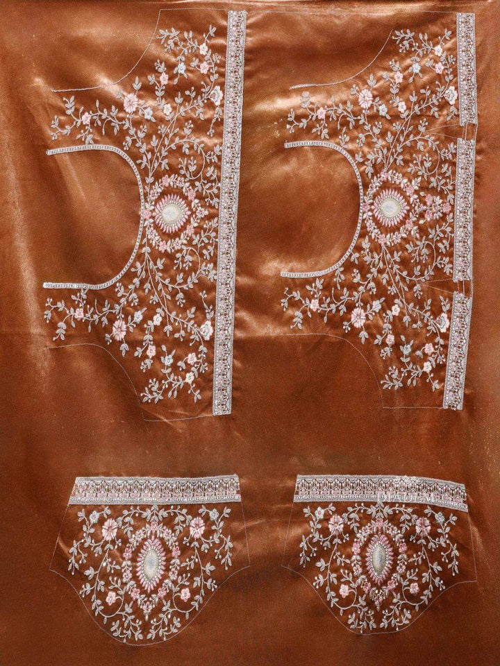 Brown Semi Stitched Lehenga Adorned with Sequins and Beads Floral Design With Dupatta - Diadem